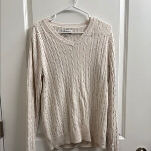 Kim Rogers Cream V-Neck Cable Knit Sweater